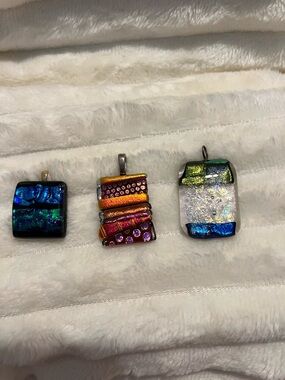 Handmade Dichroic Glass Pendants - Multicolor Set of 3